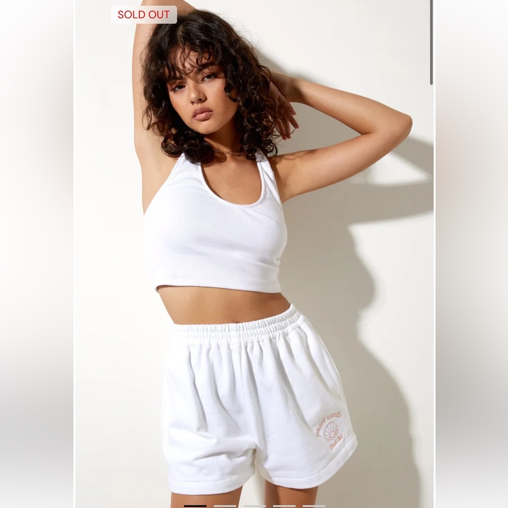 Motel Rocks Pearl Sands Beach Club White Athletic Shorts with Elastic Waistband